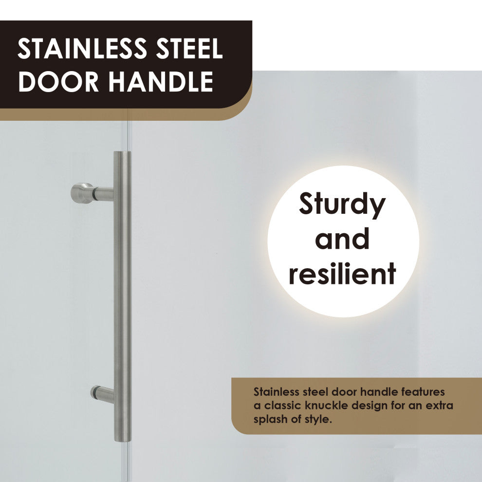 Lazaro Single Sliding Frameless Shower Door, Clear, Brushed Nickel, 56"wx78"h
