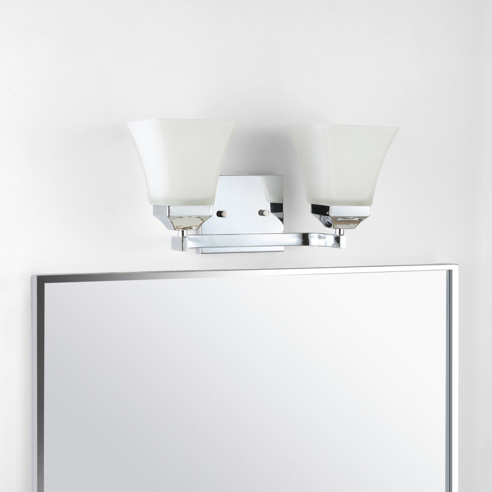Staunton 1-Light Iron/Glass Modern Cottage LED Vanity Light, Chrome, 2-Light