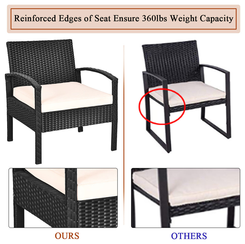 Costway 3PC Outdoor Patio Rattan Furniture Set Storage Table Cushioned Black