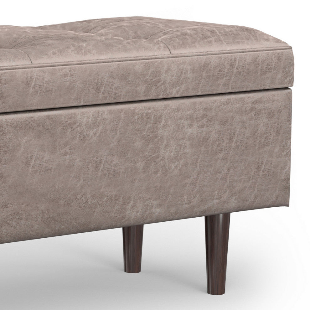 Shay Mid Century Rectangular Storage Ottoman, Distressed Grey Taupe