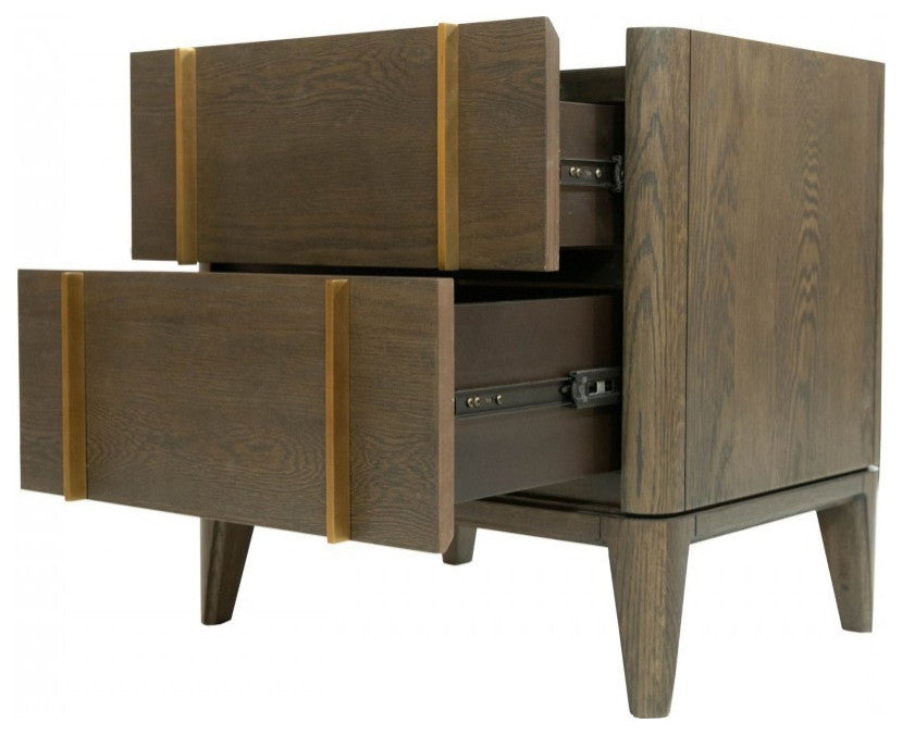 Mid Century Dark Brown and White Faux Marble With Two Drawers