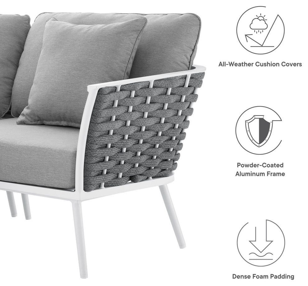 Outdoor Patio Aluminum Outdoor Patio Aluminum Small Sectional Sofa, White Gray