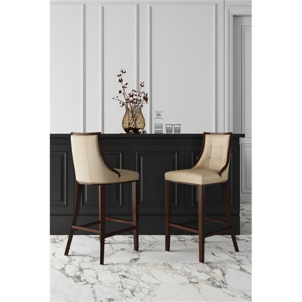 Manhattan Comfort Fifth 26" Faux Leather Counter Stool in Cream (Set of 3)