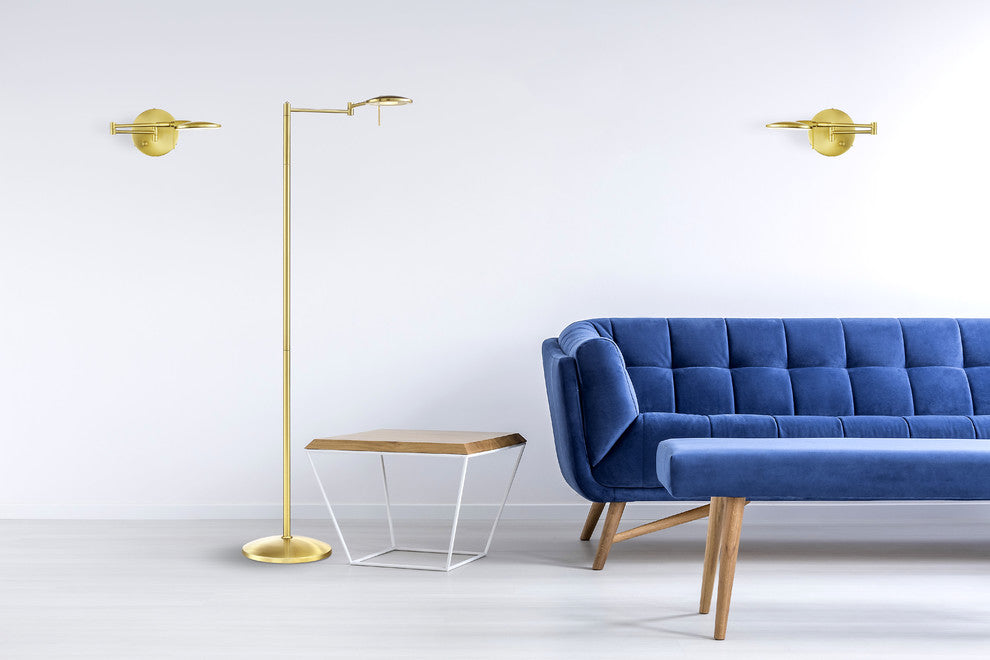 Dessau Turbo Swing Arm Floor Lamp, Satin Brass
