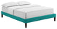 Tessie Queen Fabric Bed Frame With Squared Tapered Legs, Teal