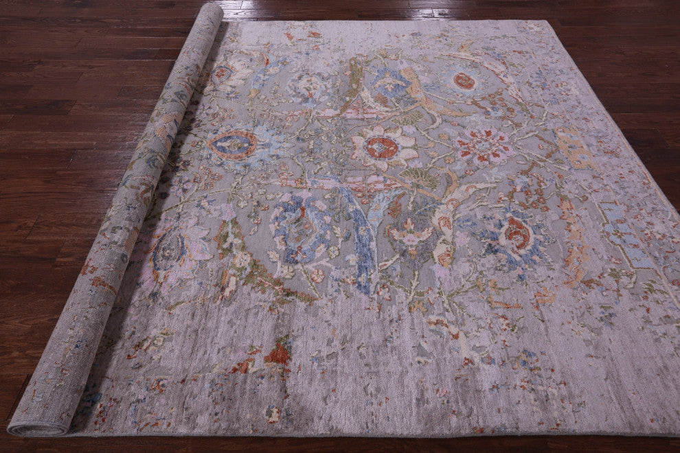 7' 11" X 9' 10" Persian Sickle Leaf Design Hand Knotted Wool & Silk Rug - Q15805