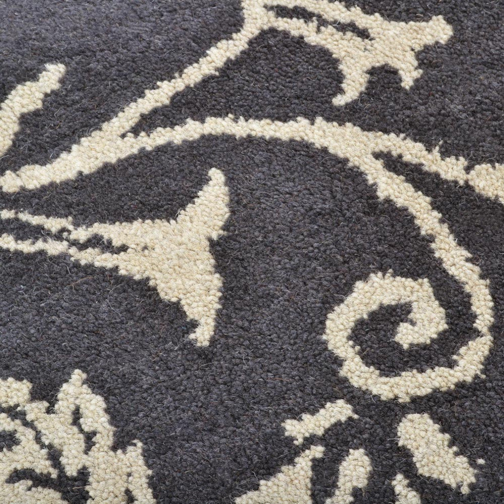 HAND TUFTED WOOL ECO-FRIENDLY AREA RUGS - Round,Charcoal Beige,Floral