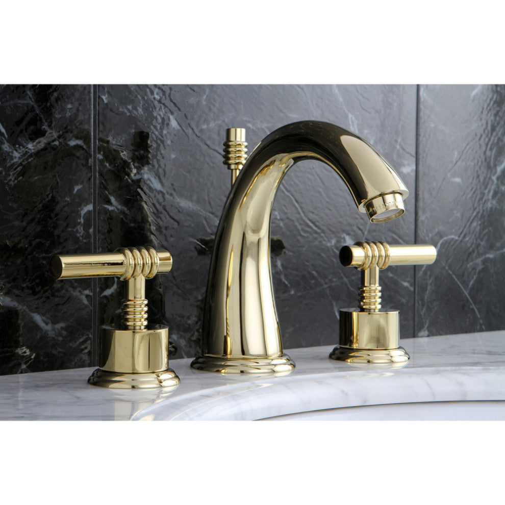 Kingston Brass Widespread Bathroom Faucet With Brass Pop-Up, Polished Brass