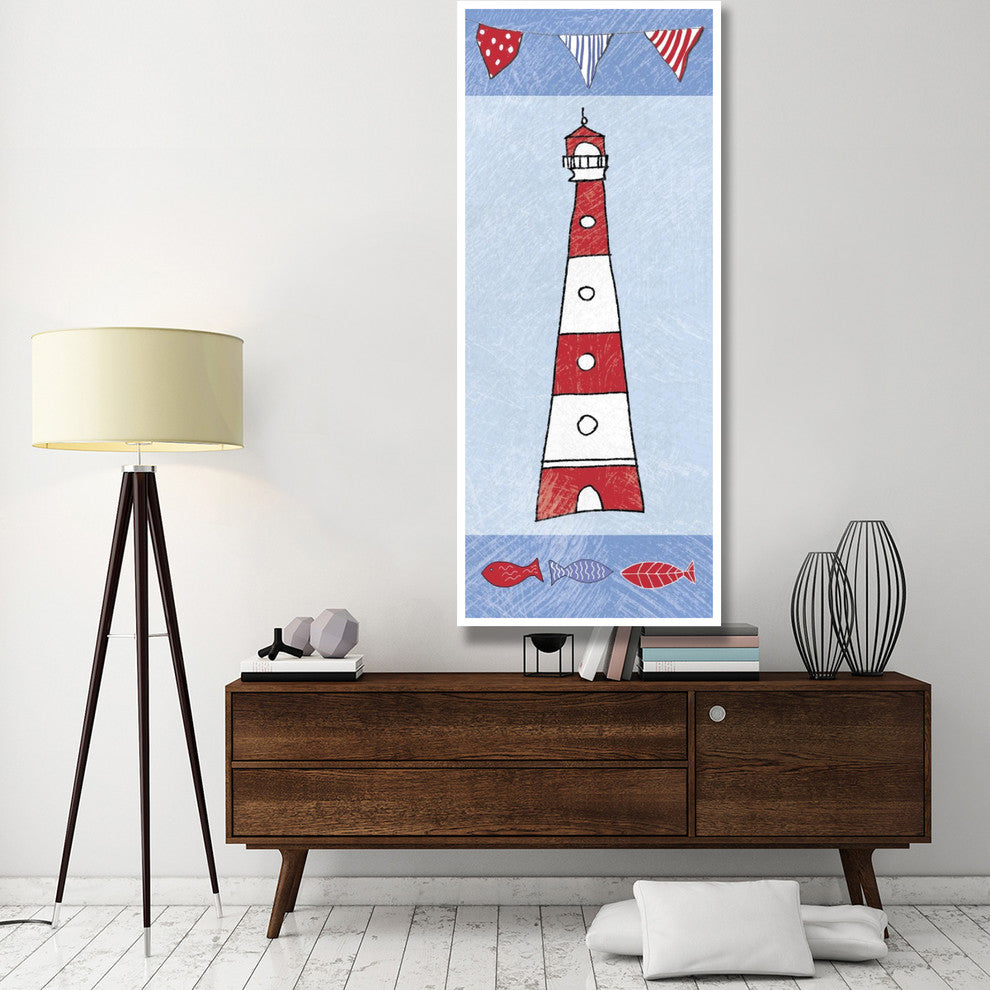 "Coastal Lighthouse I on Blue" Digital Paper Print by Farida Zaman, 32"x77"