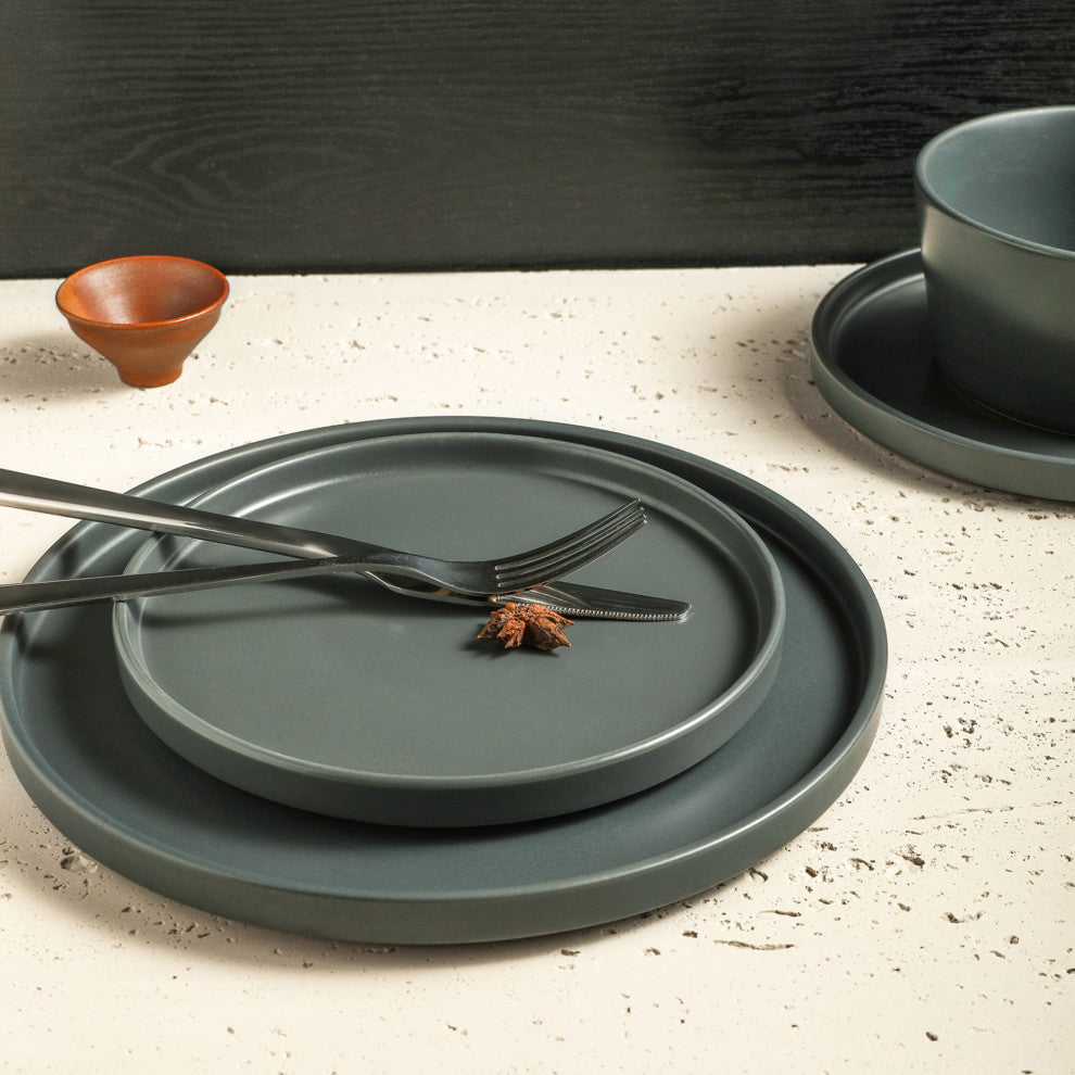 Stone Lain Celina Stoneware 16 Piece Dinnerware Set, Gray Matte