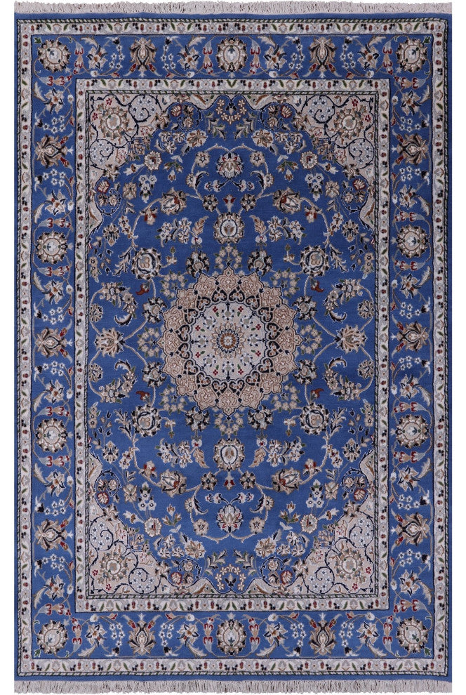 5' 1" X 7' 9" Persian Nain Wool and Silk Hand Knotted Rug Q11625