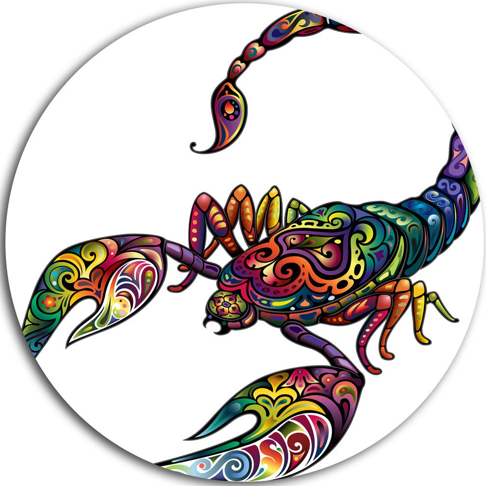 Cheerful Scorpion, Animal Digital Art Disc Metal Wall Art, 11"