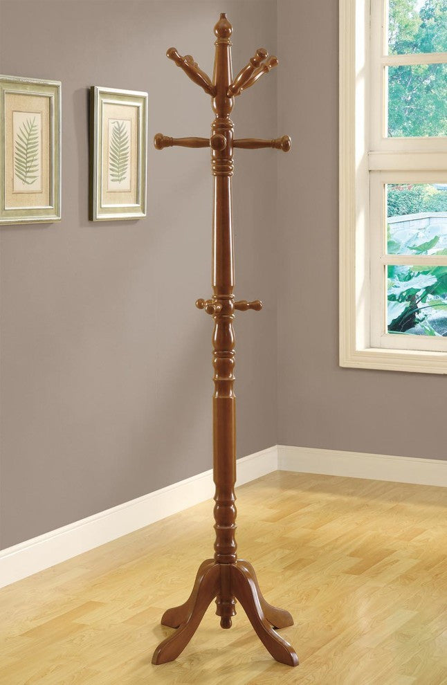 Coat Rack, 73" Oak Wood Traditional Style