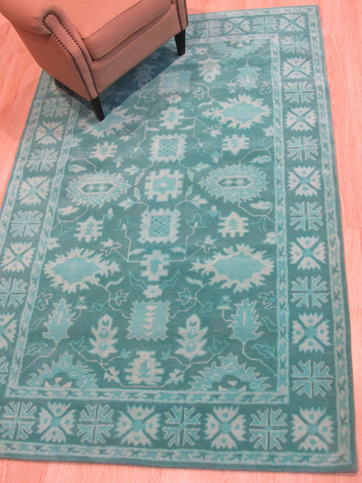 Green Traditional Oriental Overdyed Area Rug