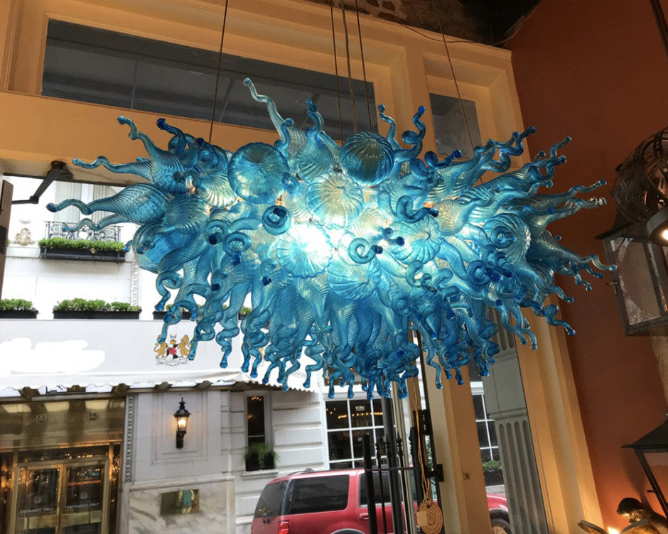 Artemis Hand Blown Glass Chandelier Lighting, Blue, Size B