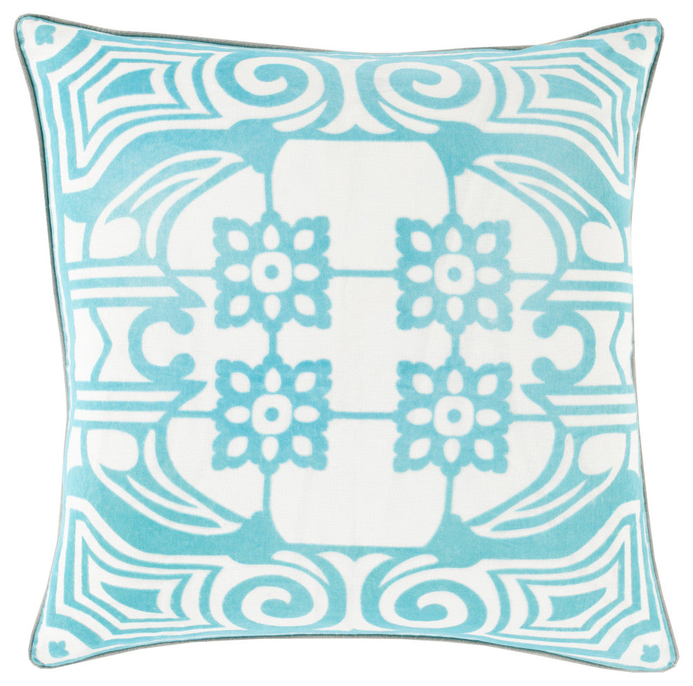 Surya Eleonore ELN-003 20"x20" Pillow Cover, Teal/Ivory/Taupe