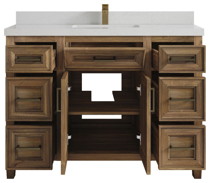 Santa Monica 48 Single Sink Bath Vanity in Graywashed Teak 2" Carrara Quartz