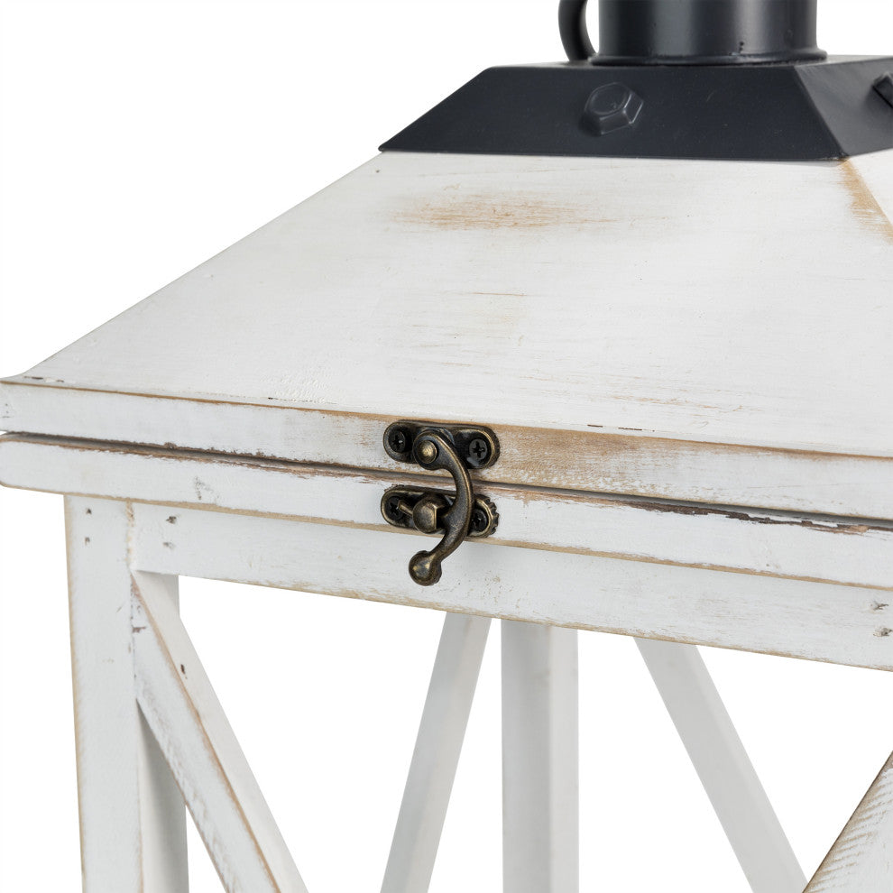 Set of 2 Farmhouse Wooden Lantern, White