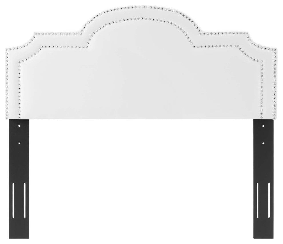 Headboard, Nailhead, King California Size, White, Velvet, Modern, Mid Century