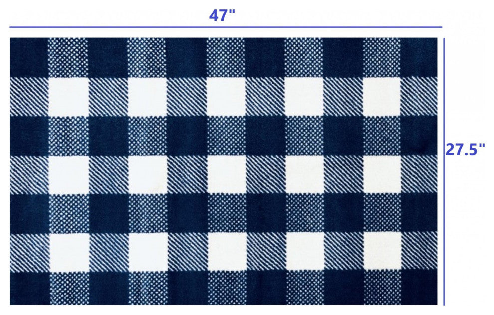 2' x 4' Navy and White Buffalo Plaid Washable Floor Mat