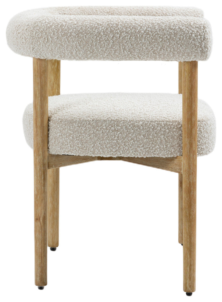Hyatt Boucle Fabric Upholsetered Dining Chair, Cream, Natural Finish
