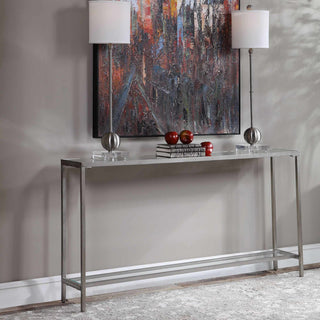Uttermost 24913 Hayley 60"L Glass Top Metal Console Table - Antiqued Silver