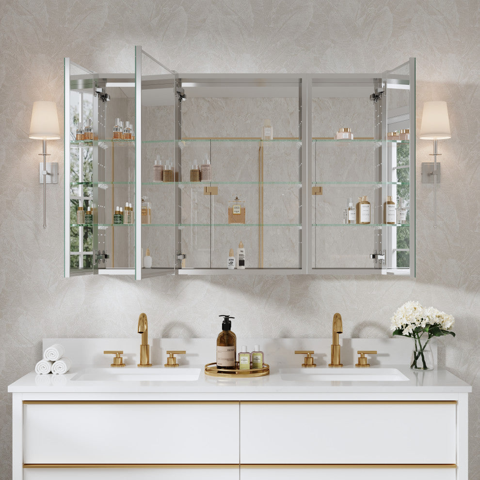 Recessed/Surface Mount Bathroom Medicine Cabinet, Reverse Installation, 44"x30"
