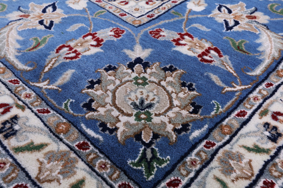 9' Square Wool and Silk Persian Nain Hand Knotted Rug Q6397