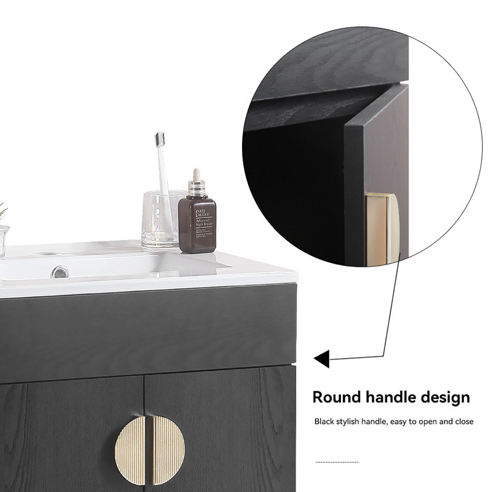 20 Inches Plywood Wall-Mounted Bath Vanity Set, Ceramic Sink