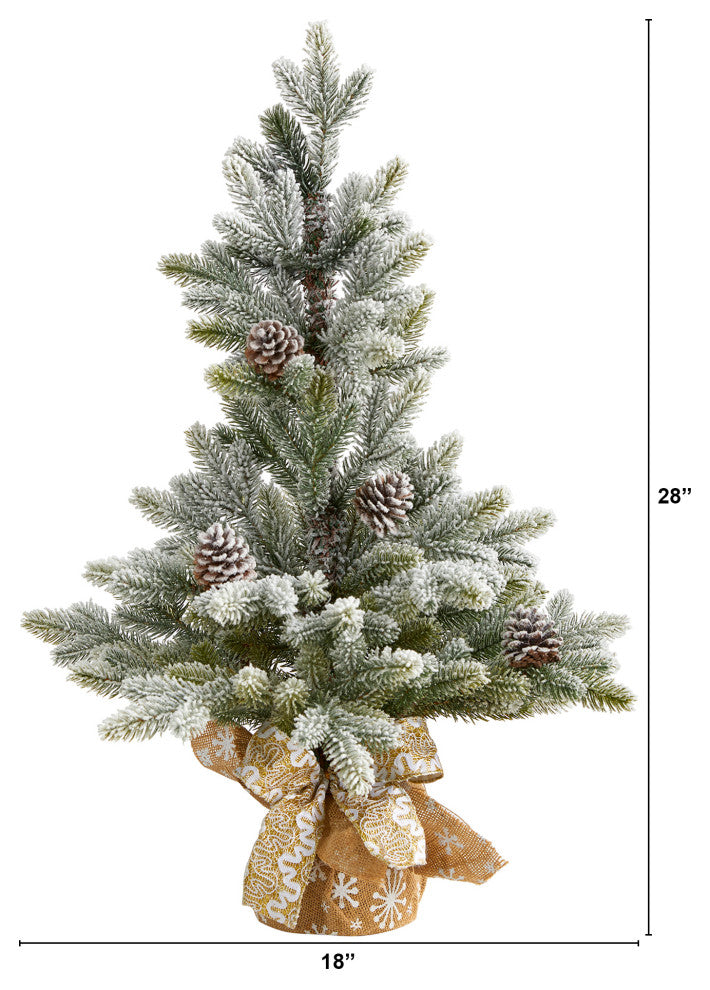 28" Flocked Artificial Christmas Tree With Pine Cones