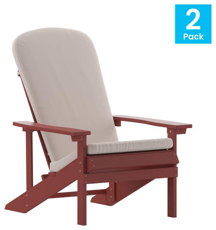 Charlestown Set of 2 Adirondack Chairs with Cushions, Red/Cream