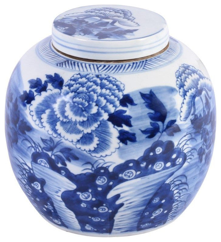 B&W Peony Ancestor Jar
