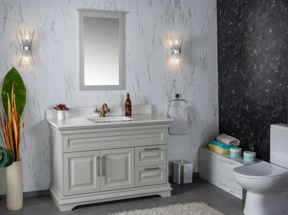 Romana Collection 48" Bathroom Vanity With Sink, Mirror, Countertop, Gray
