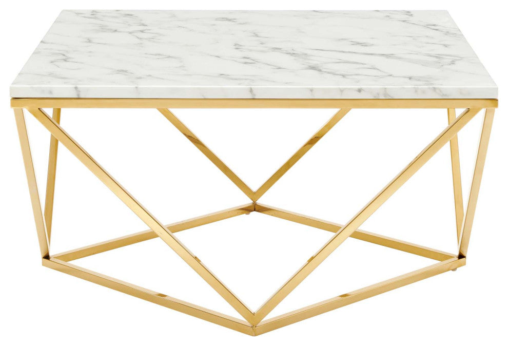 Vertex Gold Metal Stainless Steel Coffee Table Gold White