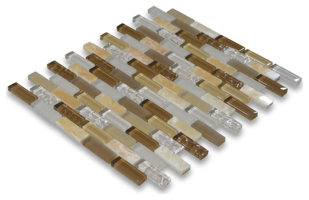 Glass Mosaic Tile Beige Brown White Crackled Yellow Honey Onyx Accent, 1 sheet