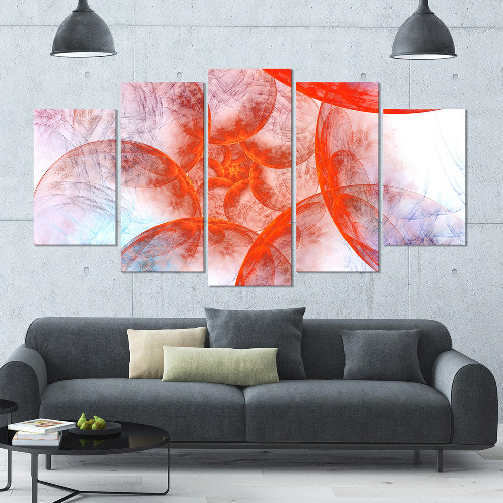 Large Red Fractal Circles, Large Floral Canvas Art Print, 60"x32", 5 Panels