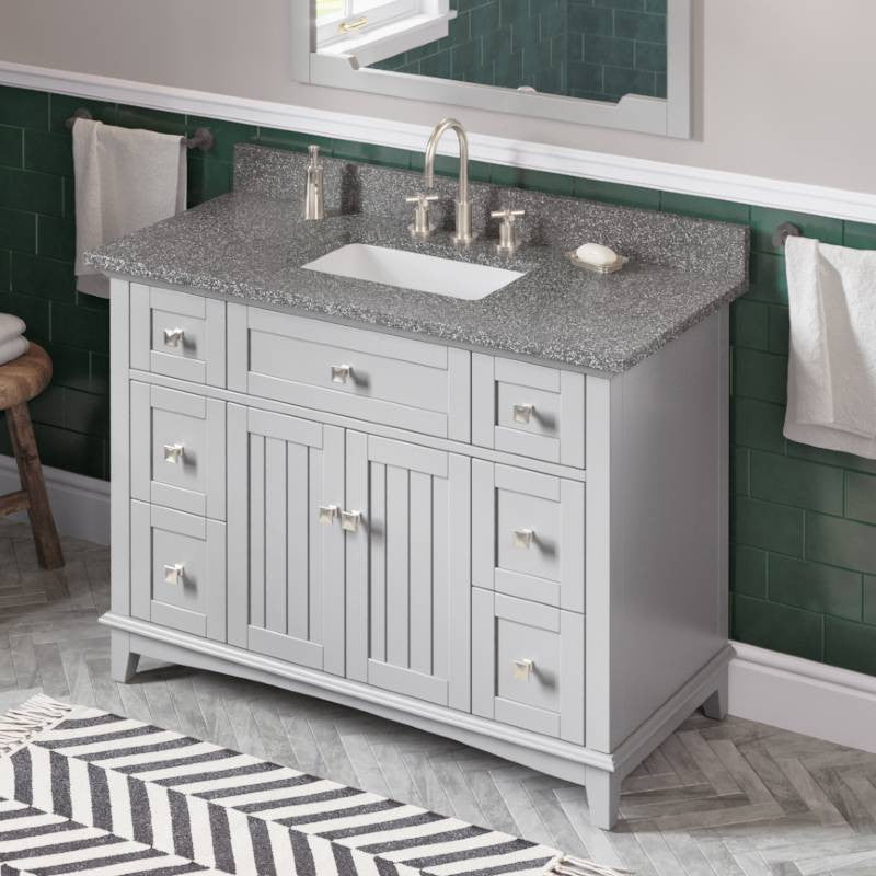 Savino Modern 48" Grey Single Sink Vanity, Boulder Cultured Marble Vanity Top