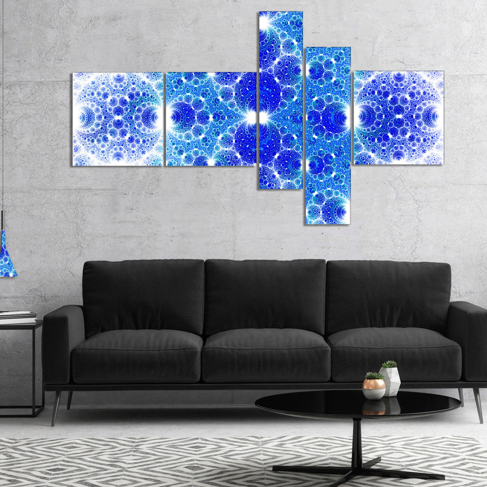 Exotic Blue Fractal Crescent Pattern, Abstract Art on Canvas, 60"x32", 5 panels