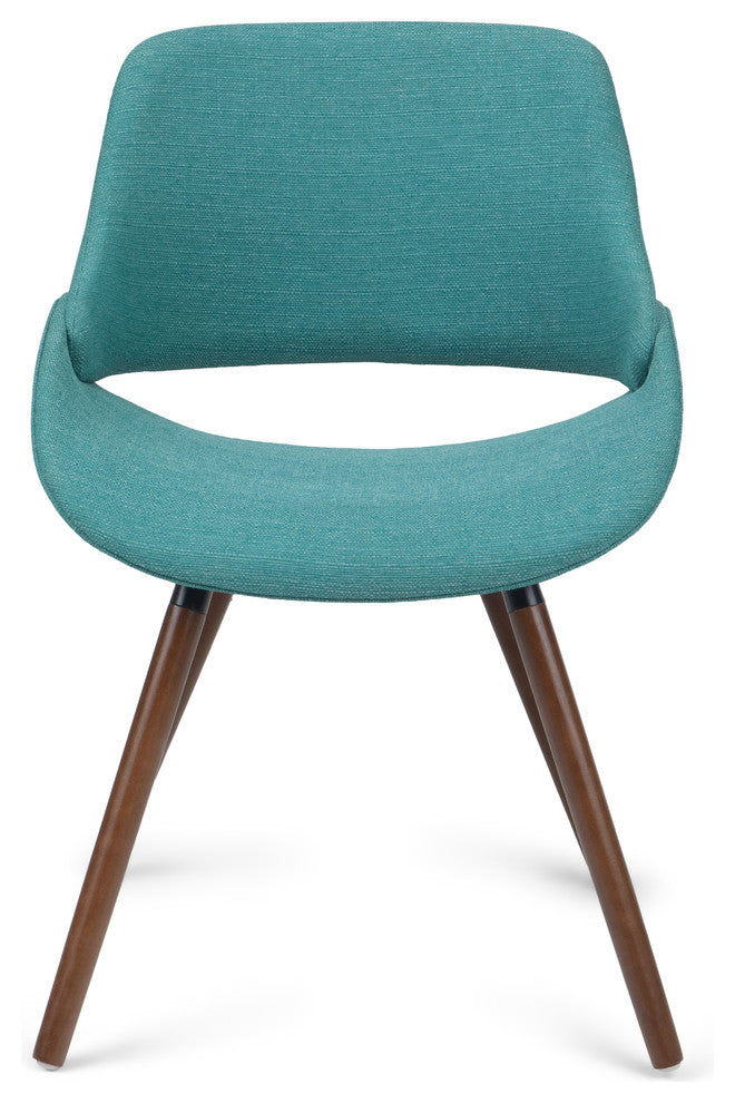 Malden Mid Century Modern Bentwood Dining Chair In Turquoise Blue Woven Fabric