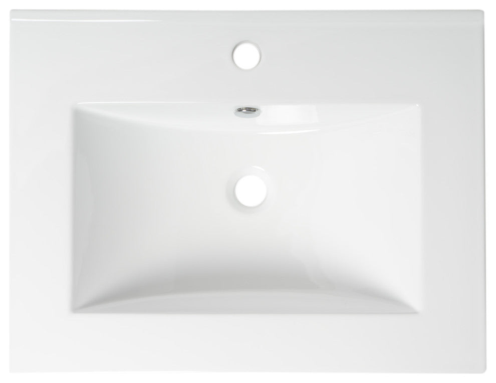 Alfi Brand Abc803 White 25" Rectangular Drop In Ceramic Sink With Faucet Hole
