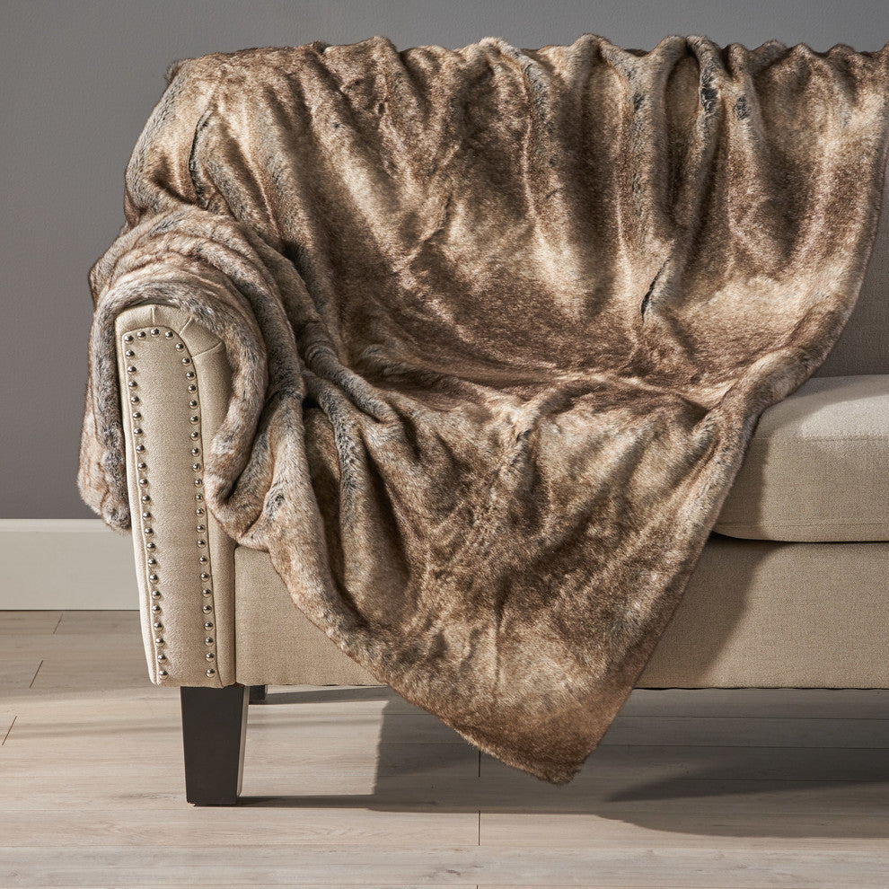 GDF Studio Tuscan Fur Fabric Throw Blanket, Ash White