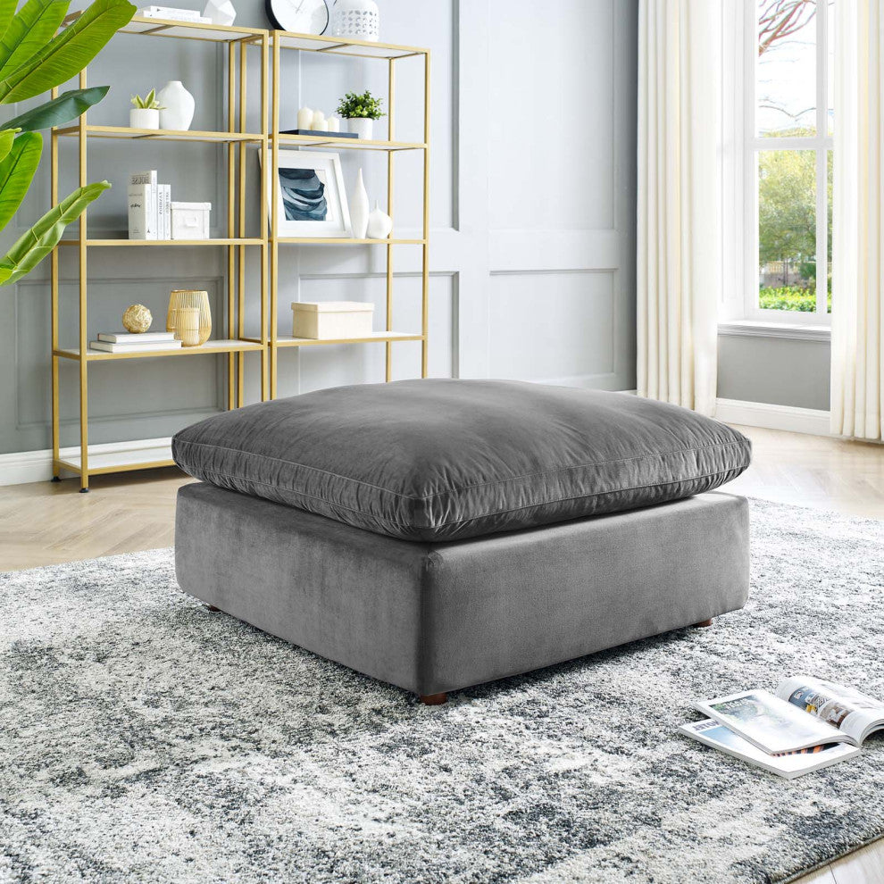 Accent Chair Ottoman, Velvet, Gray, Modern, Living Lounge Hotel Hospitality