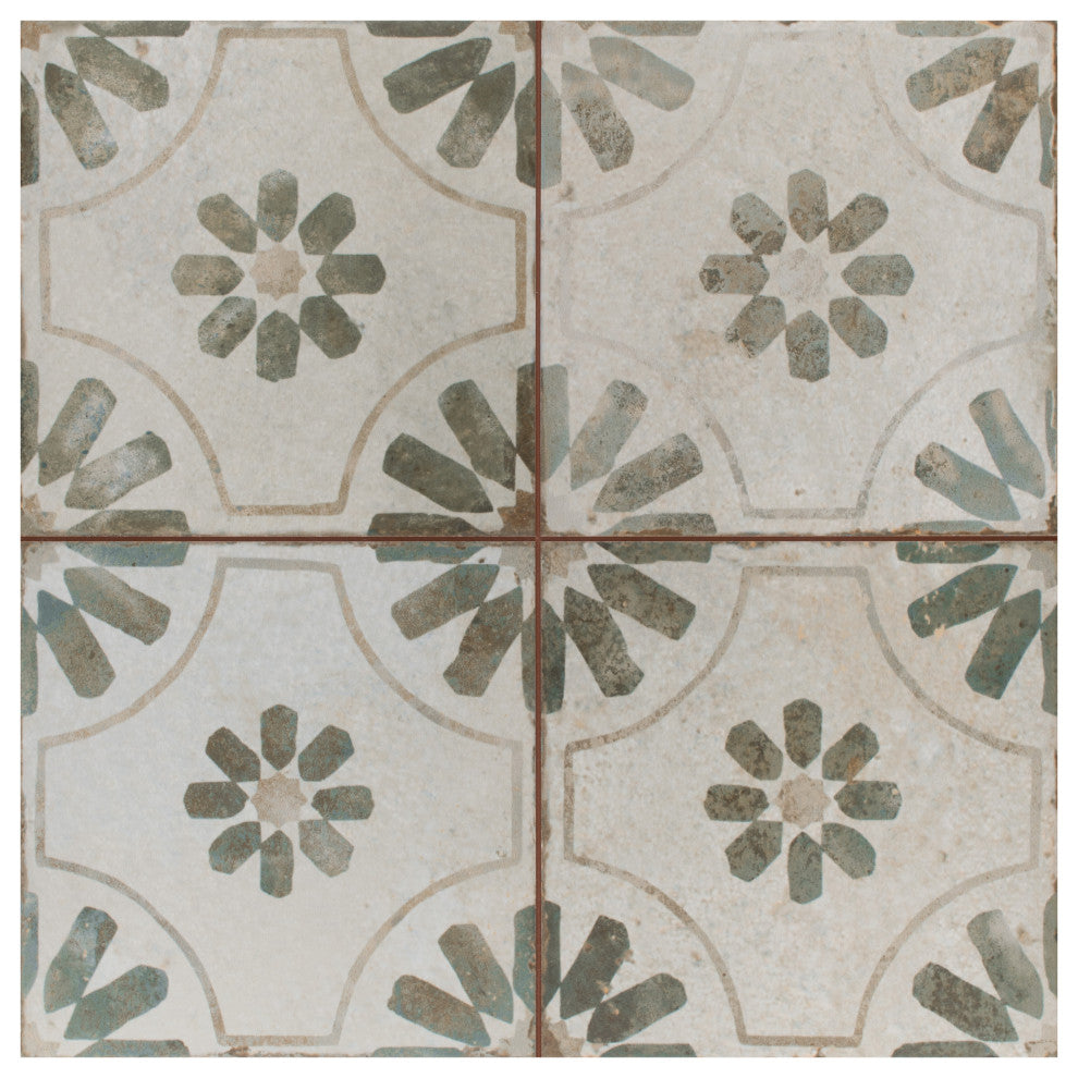 Kings Blume Encaustic Ceramic Floor and Wall Tile, Sage Green