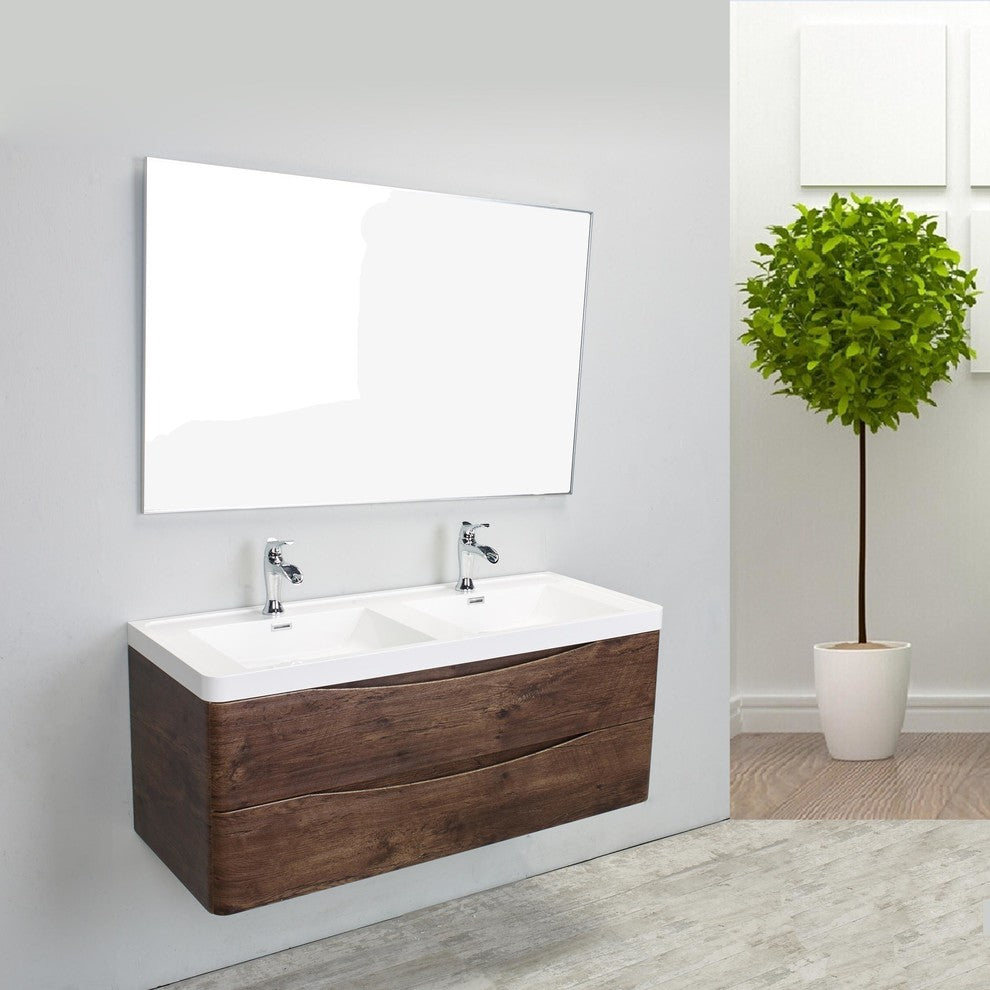 Eviva Smile 48" Rosewood Modern Bathroom Vanity Integrated Acrylic Double Sink