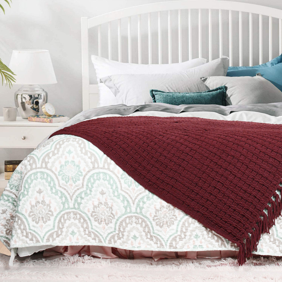 Space Yarn Knitted Throw, Burgundy, 50" X 60"