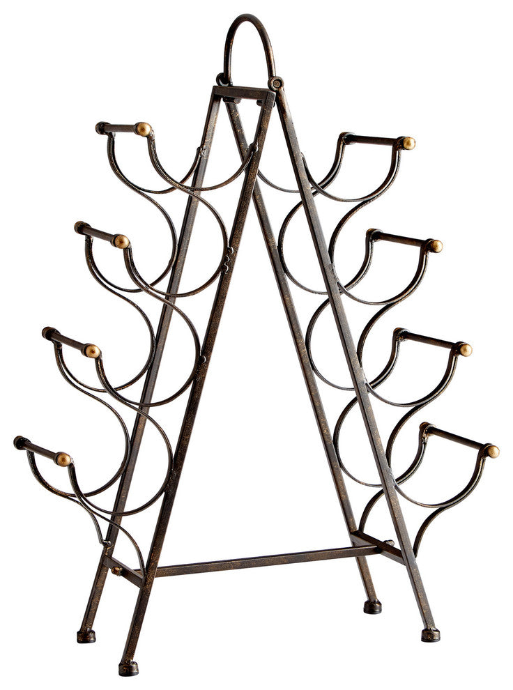 Luxe Rustic Old World Tabletop 8 Bottle Wine Rack, Iron Pyramid Portable Handle