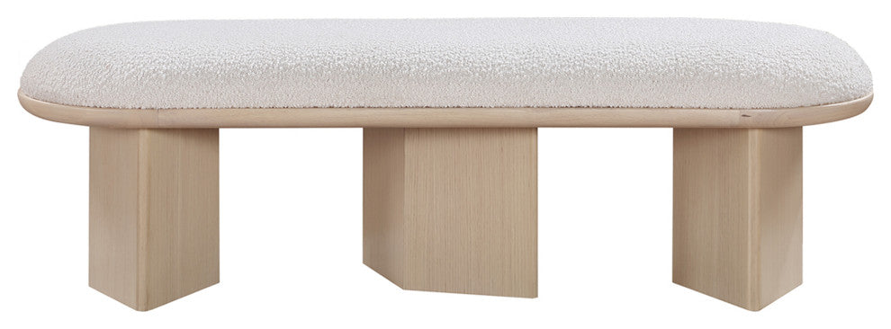 Wilshire Boucle Fabric Upholstered Bench, Cream, Natural Oak Finish