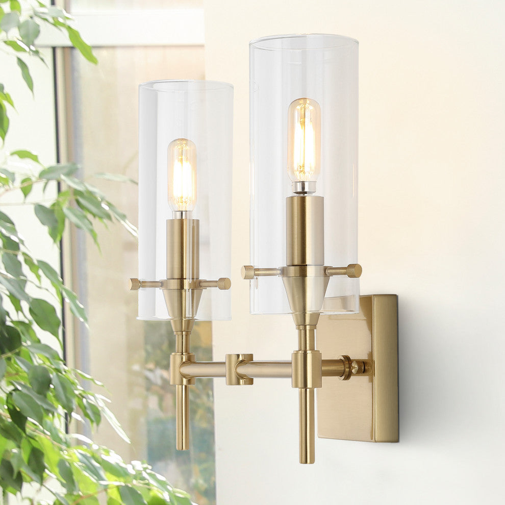 Cato 13.5" 2-Light Modern Farmhouse Iron/Glass Vanity, Oil Rubbed Bronze/Clear