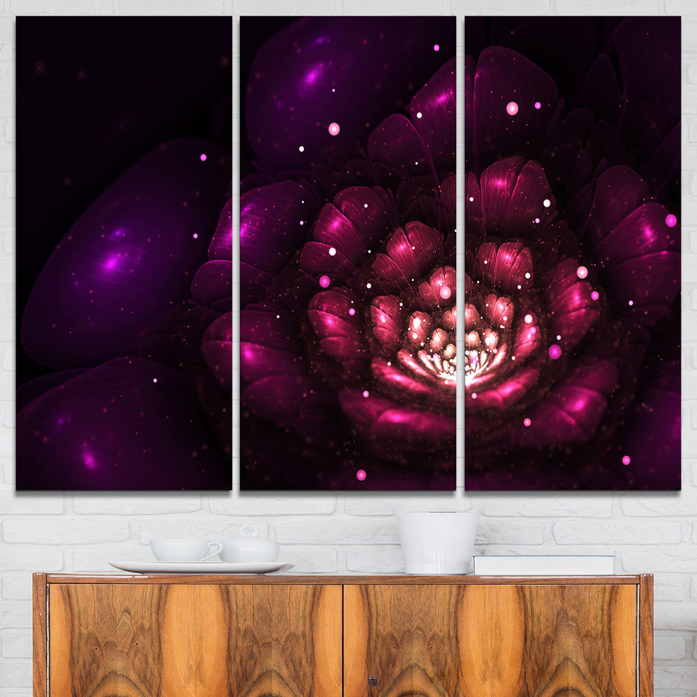 "Abstract Fractal Violet Flower" Digital Wall Art, 3 Panels, 36"x28"