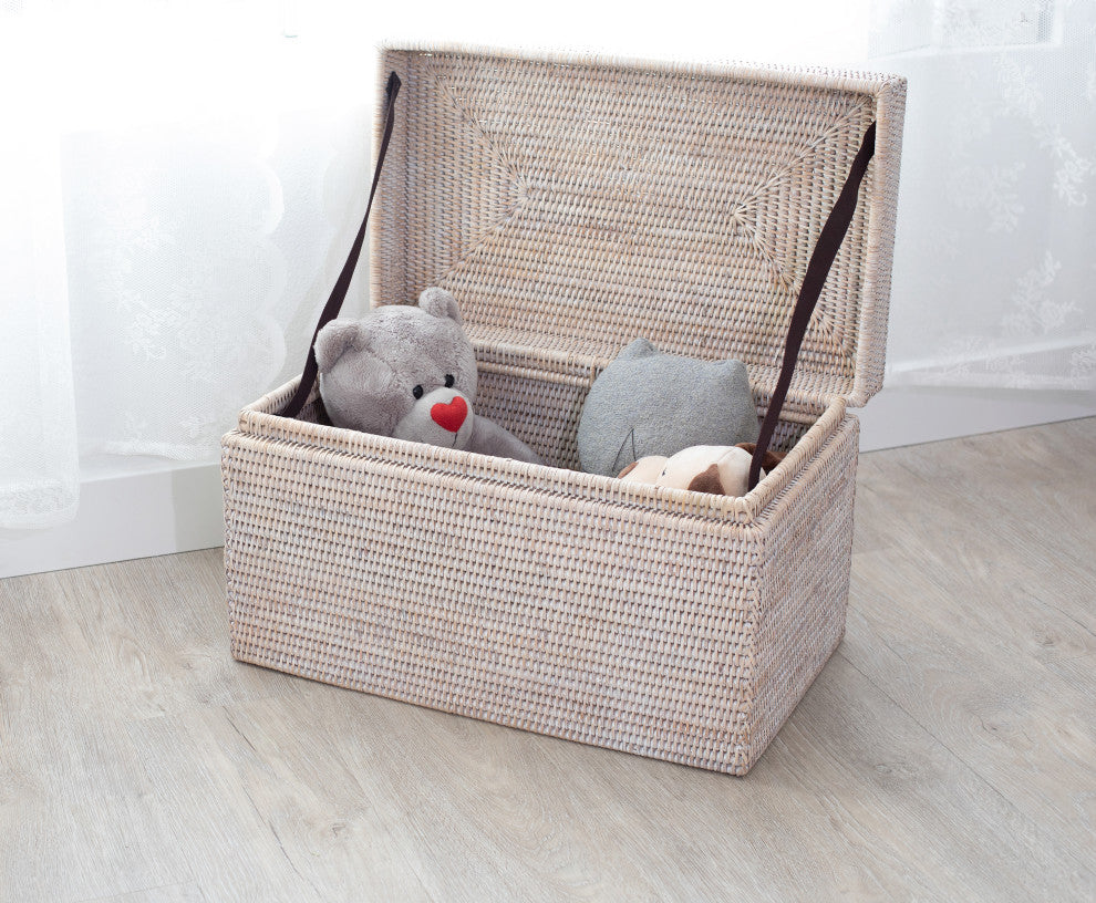 Artifacts Rattan™ Rectangular Hinged Chest/Trunk, White Wash, Small